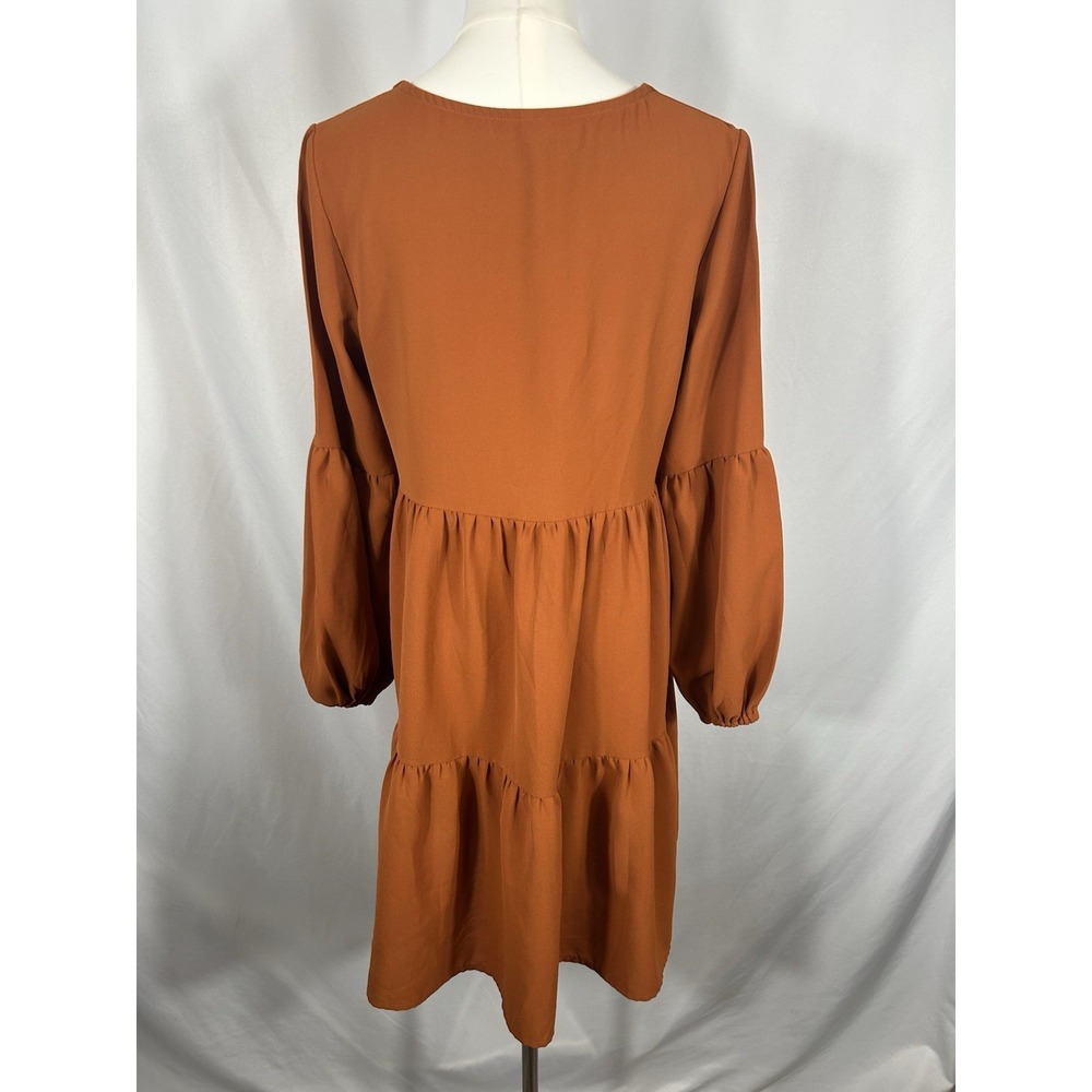 Womens Oversized Smocked Puff Sleeve Dress Size S Cottagecore Boho Tiered Earthy - Picture 4 of 11